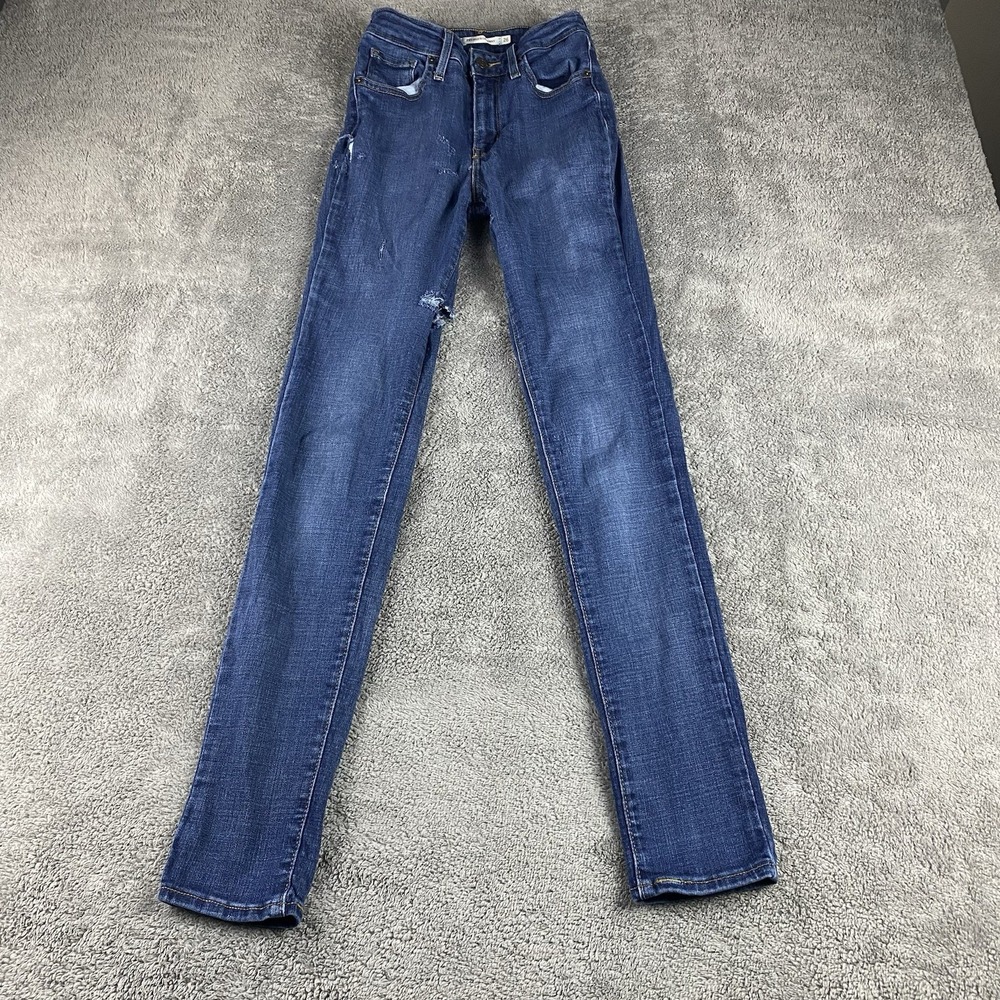 Levis 721 High Rise Skinny Jeans Womens 26 Blue Medium Wash‎ Mid Rise Distressed